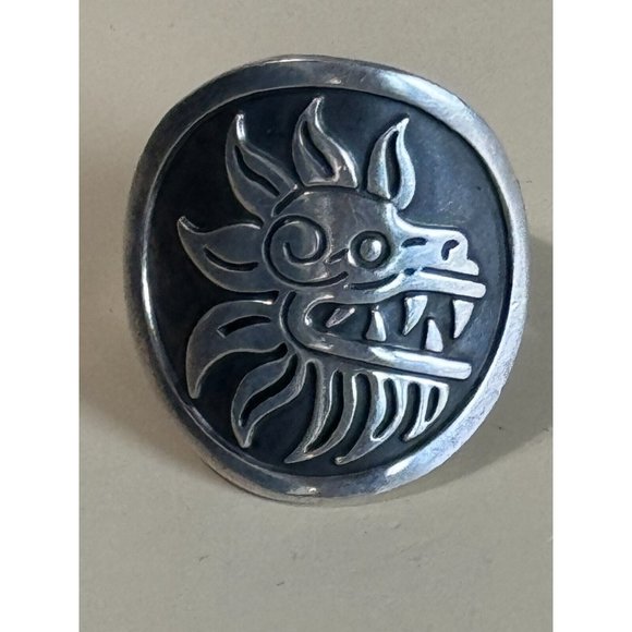 Vintage Triabal Mayan Aztec Dragon Sterling Silver 925 Unisex Ring Size 11 - Picture 2 of 8